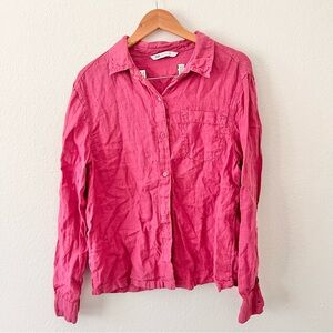 Zara Berry Pink Button Down Linen Shirt Sz XS